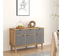 ZQQLVOO Buffet classique OTTA marron et gris 114 x 43 x 73,5 cm en pin massif avec 3 tiroirs et 3 portes pour espace de rangement, armoire d'appoint au design scandinave avec stable