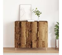 ZQQLVOO Buffet en bois vieilli, 90 x 34 x 80 cm, design rustique, avec grand espace de rangement, trois portes, construction en bois recyclé, poignées dorées polies, pour salon, salle à manger