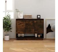 ZQQLVOO Buffet en chêne fumé 97 x 31 x 75 cm avec 3 portes et compartiment ouvert - Armoire d'appoint robuste pour espace de rangement, appareils multimédia et rangement, plaque décorative