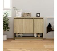 ZQQLVOO Buffet en chêne Sonoma - 97 x 31 x 75 cm - En bois avec 3 portes et compartiment ouvert - Armoire d'appoint robuste pour espace de rangement, décoration et appareils multimédias, plaque stable