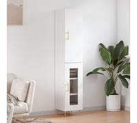 ZQQLVOO Buffet Haut Moderne Gris Béton 34,5x34x180 cm en Bois d'Ingénierie avec Grand Espace de Rangement et Portes Pratiques, Structure Durable avec Pieds en Métal pour Stabilité,