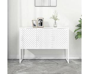ZQQLVOO Buffet moderne en acier blanc 105 x 35 x 75 cm avec 3 portes et pieds de réglage pour une hauteur flexible, construction en acier robuste et grand espace de rangement, plateau supérieur stable