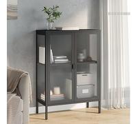 ZQQLVOO Buffet moderne noir 75 x 35 x 105 cm avec verre strié et cadre en acier - Meuble stable avec étagère et espace de rangement pour salon ou salle à manger, pieds