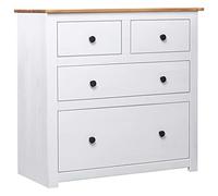 ZQQLVOO Buffet rustique blanc 80 x 40 x 83 cm en pin Panama avec 4 tiroirs pour rangement de salon, commode en bois massif avec surface de rangement robuste pour l'organisation