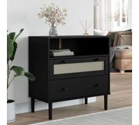 ZQQLVOO Buffet SENJA aspect rotin noir 80 x 40 x 80 cm en pin avec 2 tiroirs et 1 compartiment de rangement design minimaliste massif laqué UV plateau supérieur stable