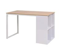 ZQQLVOO Bureau avec 4 compartiments de rangement, bureau d'ordinateur, table de travail, table à manger, 120 × 60 × 75 cm, marron chêne et blanc