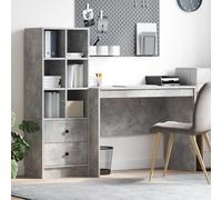 ZQQLVOO Bureau avec espace de rangement béton gris aggloméré poste de travail moderne avec six étagères et deux tiroirs pour fournitures de bureau Surface résistante aux rayures Durable Design compact