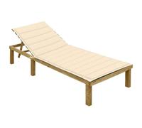 ZQQLVOO Chaise longue avec coussin crème en bois de pin imprégné, résistant aux intempéries et durable, dossier réglable pour plus de confort, mobilier de jardin, extérieur, relaxation