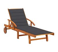 ZQQLVOO Chaise longue avec coussin en bois d'acacia massif - Chaise longue de jardin - Meuble d'extérieur - Convient pour jardin, terrasse, arrière-cour, côté piscine