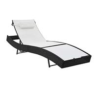 ZQQLVOO Chaise longue avec coussin en polyrotin noir - Pour l'extérieur, les loisirs, le jardin, la terrasse, l'arrière-cour, le côté piscine