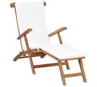ZQQLVOO Chaise longue avec coussin en teck massif blanc crème - Pour jardin, terrasse, arrière-cour, côté piscine