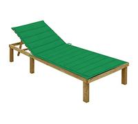 ZQQLVOO Chaise longue avec coussin vert en bois de pin imprégné, dossier réglable pour plus de confort, chaise longue de jardin résistante aux intempéries, facile à nettoyer avec un chiffon humide