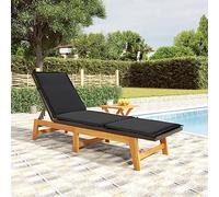 ZQQLVOO Chaise longue classique avec table en rotin synthétique et bois d'acacia massif, dossier réglable, coussin rembourré épais pour plus de confort, meubles de jardin résistants aux intempéries.
