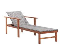 ZQQLVOO Chaise longue en polyrotin avec cadre en bois d'acacia gris - Assise et dossier en polyéthylène tressé résistant aux intempéries - Pour jardin, terrasse et piscine - Montage facile