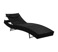 ZQQLVOO Chaise longue en polyrotin avec coussin noir, chaise longue de jardin avec dossier réglable, rotin PE imperméable, cadre en acier pour plus de stabilité, chaise longue pour terrasse, piscine