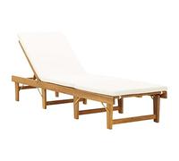 ZQQLVOO Chaise longue pliante avec coussin en bois d'acacia massif - Pour l'extérieur, les loisirs, le jardin, la terrasse, l'arrière-cour, le côté piscine