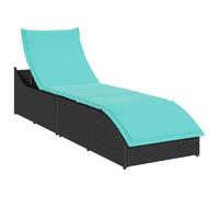 ZQQLVOO Chaise longue pliante avec coussin et espace de rangement, en polyrotin, noir, chaise longue de jardin pliable avec dossier réglable, housse imperméable et coussin d'assise rembourré épais