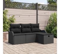 ZQQLVOO Ensemble de 4 canapés de jardin avec coussins noirs en polyrotin - Canapé de jardin modulable