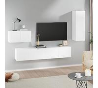 ZQQLVOO Ensemble de 4 meubles TV en bois blanc - Buffet de salon - Buffet suspendu - Pour télévision, table - Commode