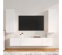 ZQQLVOO Ensemble de 4 meubles TV en bois blanc - Buffet TV, table basse, banc, commode