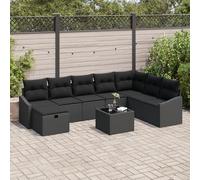 ZQQLVOO Ensemble de 9 canapés de jardin avec coussins - En polyrotin noir - Meubles de jardin - Meubles de terrasse - Meubles d'extérieur confortables
