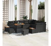 ZQQLVOO Ensemble de canapé de jardin 12 pièces avec coussins noirs en polyrotin et acacia - Ensemble de meubles d'extérieur pour terrasse - Ce grand canapé d'extérieur en douze pièces allie style et