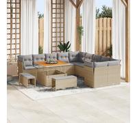ZQQLVOO Ensemble de canapé de jardin 13 pièces avec coussins beige en polyrotin et acacia. Cet ensemble de canapé modulaire d'extérieur est parfait pour se détendre en plein air, que ce soit