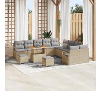 ZQQLVOO Ensemble de canapé de jardin 13 pièces avec coussins beige polyrotin acacia, ensemble modulaire quatre places pour terrasse et balcon, meubles d'extérieur résistants aux intempéries avec