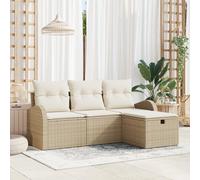 ZQQLVOO Ensemble de canapé de jardin 4 pièces avec coussins beige en polyrotin - Meubles d'angle d'extérieur - Ce canapé d'angle résistant aux intempéries en rotin synthétique robuste transforme la