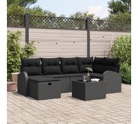 ZQQLVOO Ensemble de canapé de jardin 7 pièces avec coussins noirs en rotin synthétique - Ce salon de jardin 7 pièces en rotin synthétique noir offre de la place pour six