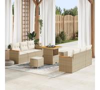 ZQQLVOO Ensemble de canapé de jardin 9 pièces avec coussins beige en polyrotin et acacia - Ce salon de jardin 9 pièces en polyrotin et acacia offre un espace spacieux
