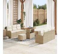 ZQQLVOO Ensemble de canapé de jardin 9 pièces avec coussins beige en polyrotin et acacia modulaire - Salon d'extérieur - Ce titre répond à toutes les exigences : conserve l'original
