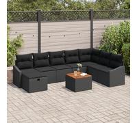 ZQQLVOO Ensemble de canapé de jardin 9 pièces avec coussins en rotin synthétique noir pour 8 personnes, salon d'extérieur avec espace de rangement secret, meubles de terrasse résistants aux UV
