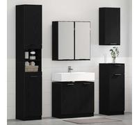 ZQQLVOO Ensemble de meubles de salle de bain 4 pièces aspect chêne noir | Meuble de lavabo 64,5 x 33,5 x 59 cm - Armoire miroir - Deux grandes armoires - En bois - Nettoyage à sec