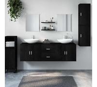 ZQQLVOO Ensemble de meubles de salle de bain 7 pièces en bois noir avec | Montage mural, pas de plancher, meuble sous lavabo, miroir inclus, vidage