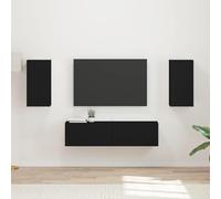 ZQQLVOO Ensemble de meubles TV 4 pièces en bois noir, centre de divertissement avec beaucoup d'espace de rangement pour salon, home cinéma ou salle familiale. Plusieurs compartiments, tiroirs et