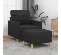 ZQQLVOO Fauteuil avec tabouret noir 60 cm, tissu résistant et structure en métal robuste pour une détente confortable, design moderne, peu encombrant, durable