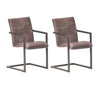 ZQQLVOO Lot de 2 chaises cantilever marron en cuir véritable design rétro effet usé avec assise et dossier rembourrés pour cuisine, salle à manger, cadre en fer robuste, finition bronze rouge