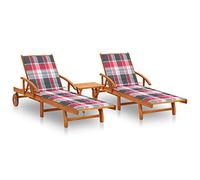 ZQQLVOO Lot de 2 chaises longues avec table et coussins en bois d'acacia massif - Chaise longue de jardin - Meubles d'extérieur - Convient pour jardin, terrasse, arrière-cour, côté piscine