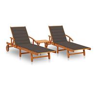 ZQQLVOO Lot de 2 chaises longues pour balcon, chaise longue, toutes saisons, avec table et coussins en bois massif d'acacia, chaise longue de jardin pour terrasse, terrasse et piscine