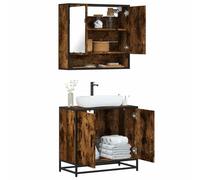 ZQQLVOO Lot de 2 meubles de salle de bain en bois de chêne fumé avec | Bois de chêne fumé, structure en métal, résistant à l'humidité, montage mural, espace de rangement, note industrielle