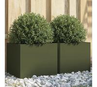 ZQQLVOO Lot de 2 pots de fleurs, vert olive, pour extérieur, jardin, 32 x 30 x 29 cm, en acier