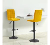 ZQQLVOO Lot de 2 tabourets de cuisine - En velours jaune moutarde - Convient pour la cuisine, le bar, le bureau
