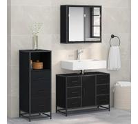 ZQQLVOO Lot de 3 meubles de salle de bain aspect chêne noir 80 x 33 x 60 cm | Montage mural, armoire à miroir, meuble sous lavabo, armoire supplémentaire, étagères, pieds de poteau, poignées de barre