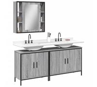 ZQQLVOO Lot de 3 meubles de salle de bain gris Sonoma bois | Armoire de salle de bain avec miroir, étagère inférieure, pieds réglables, capuchons en plastique, support mural inclus