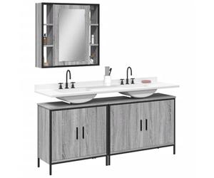 ZQQLVOO Lot de 3 meubles de salle de bain gris Sonoma bois | Armoire de salle de bain avec miroir, étagère inférieure, pieds réglables, capuchons en plastique, support mural inclus