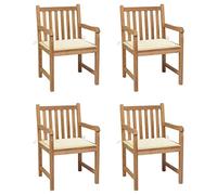 ZQQLVOO Lot de 4 chaises de jardin avec coussins blanc crème en teck massif - Chaises de salle à manger pour l'extérieur, chaises d'extérieur pour patio, terrasse, jardin, cour