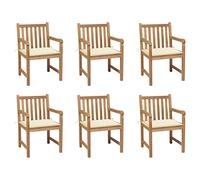 ZQQLVOO Lot de 6 chaises de jardin avec coussin crème en teck massif - Chaises de salle à manger pour l'extérieur, chaises d'extérieur pour patio, terrasse, jardin, cour