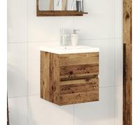 ZQQLVOO Meuble de salle de bain avec vasque intégrée en panneau de fibres de bois recouvert de chêne noir, meuble de salle de bain rustique avec lavabo en céramique et deux grands tiroirs pour un
