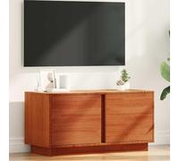 ZQQLVOO Meuble TV moderne marron ciré 80 x 35 x 40,5 cm en pin massif avec surface cirée, étagères pratiques et portes battantes pour le rangement des médias